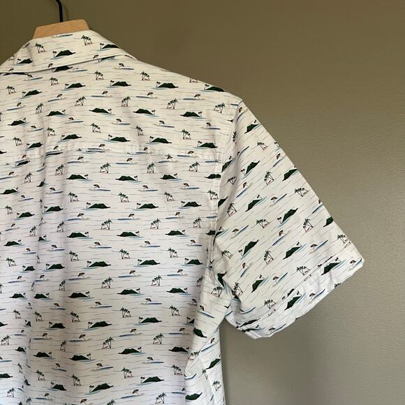 BUGATCHI Milo Island Print OoohCotton Short Sleeve Shirt Size‎ Medium Polo Golf - Picture 15 of 16